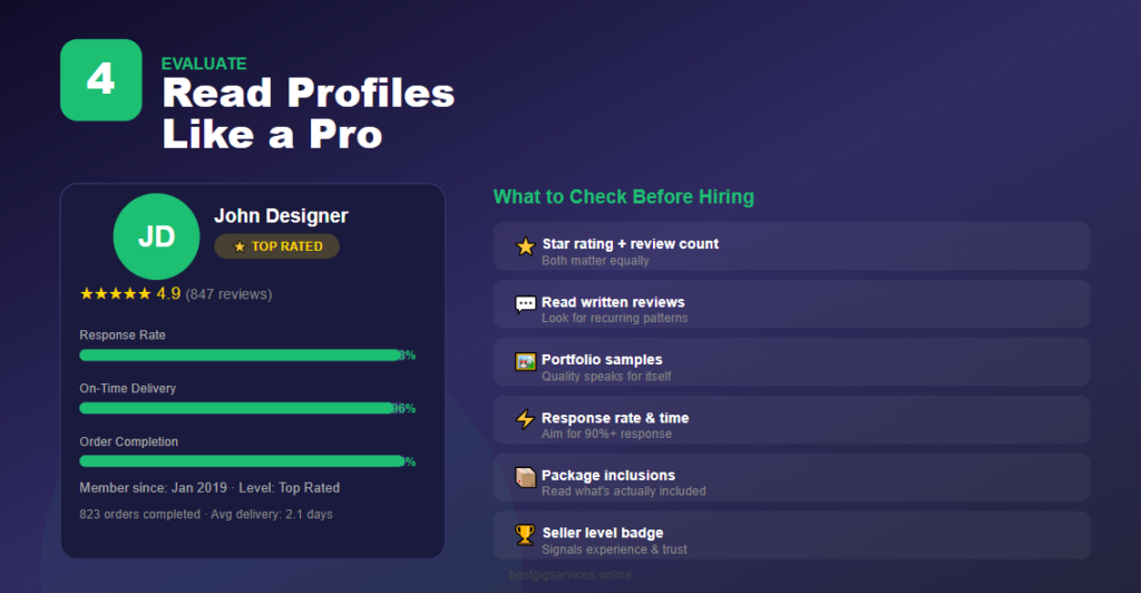 Step 4: Evaluate fiverr Seller Profiles Like a Pro