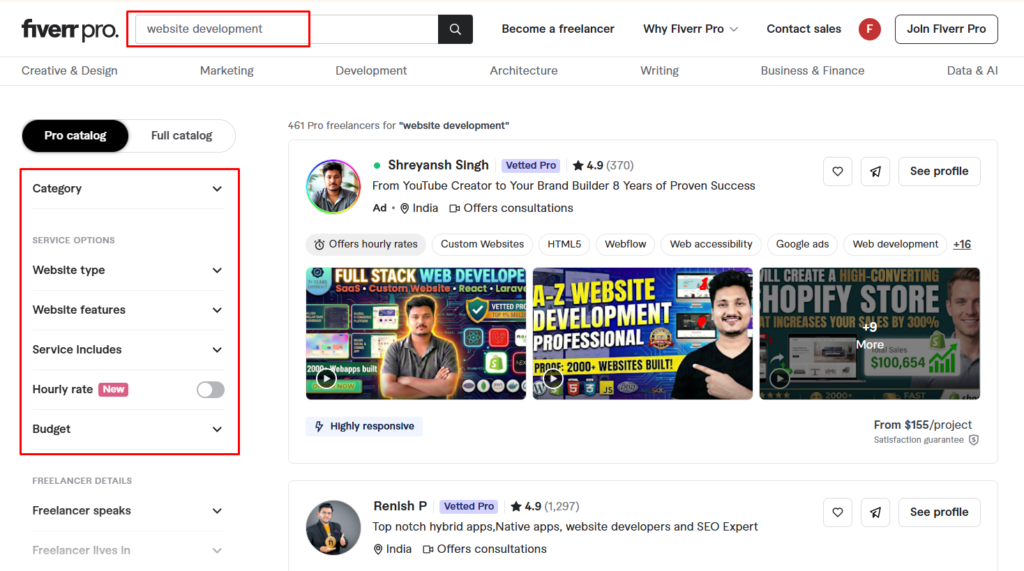 Step 3: Search With Specific, Outcome-Focused Keywords on fiverr pro