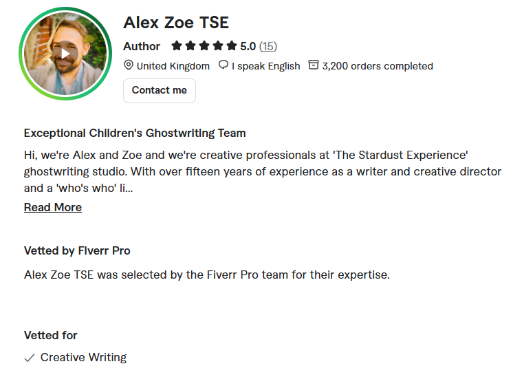 7. Alexrigbybishop (The Stardust Experience) — Children's Chapter Book Ghostwriting