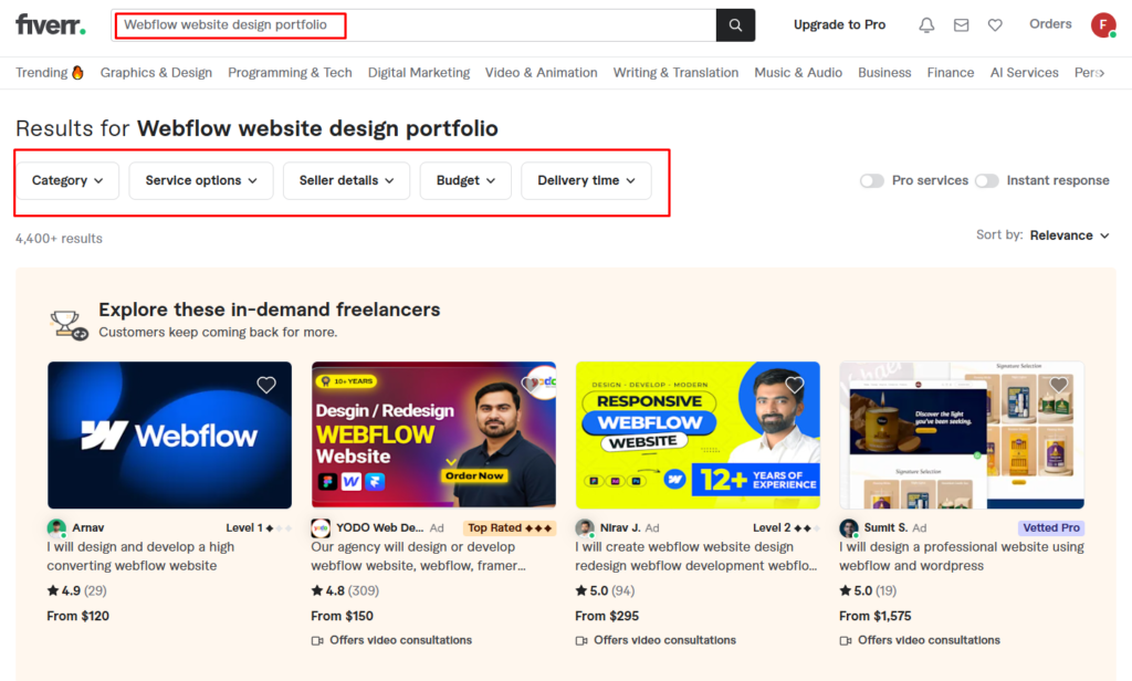 Step 2: Search Fiverr the Right Way web designer