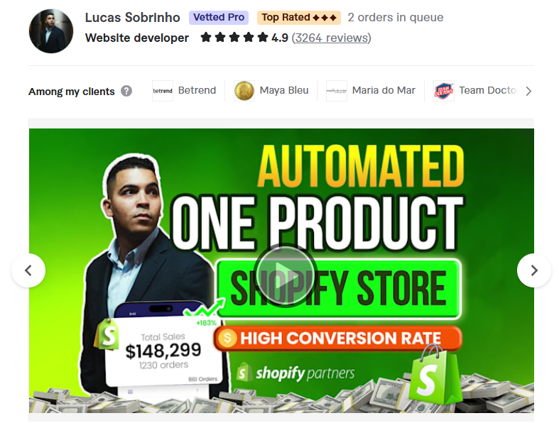 3. Lucas Sobrinho — Best for Fiverr Pro-Quality One Product & Full Shopify Builds