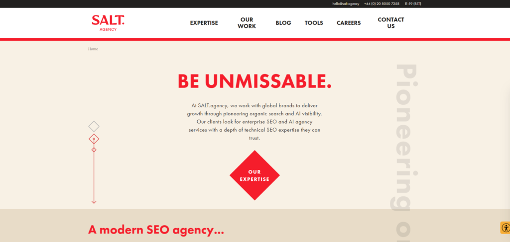 A UK-based technical SEO specialist working across sectors from transport and logistics to fintech, SALT positions itself around deep technical marketing expertise and proprietary tracking technology.