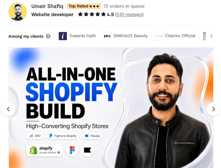 7. Umair Shafiq (umairshafiq101) — Best for Premium eCommerce Store & Shopify Website Builds