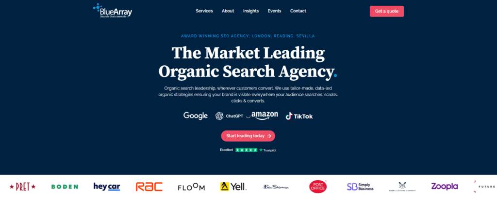 A London-based SEO consultancy serving businesses from startups to major corporations, Blue Array is known in the UK market for a structured, strategic approach rather than a productized package.