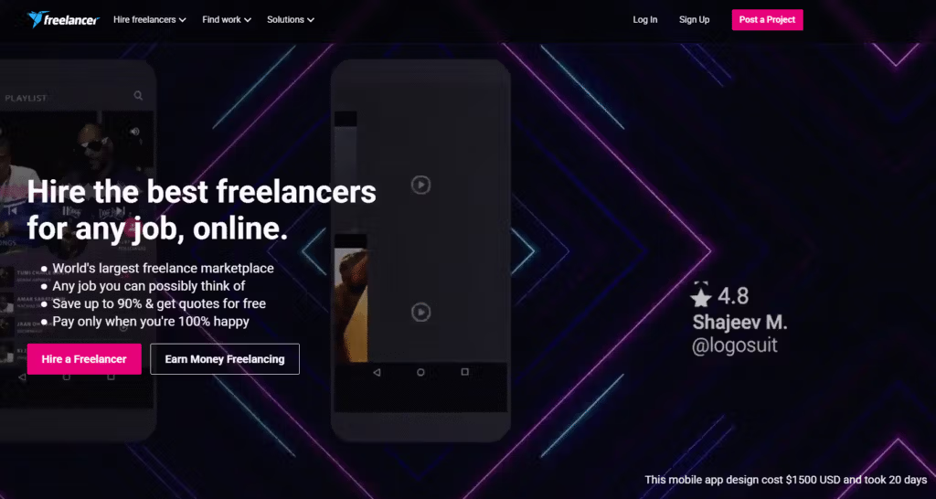 Freelancer.com is one of the older and larger freelance marketplaces,
