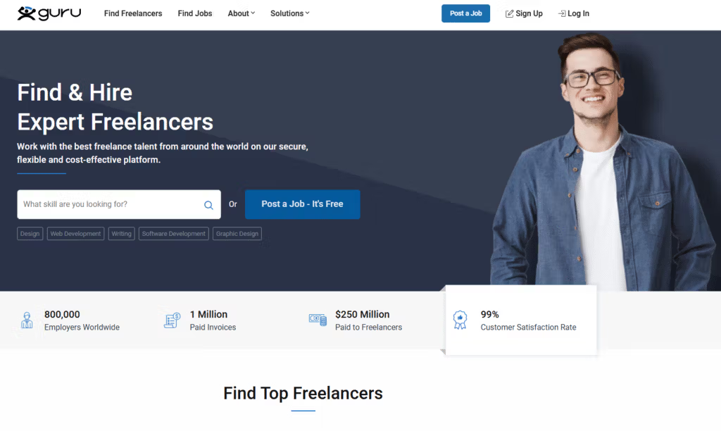 Guru is a long-standing freelance platform that supports a wide variety of work categories,