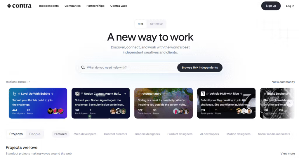 Contra is a newer, modern freelance platform built around the idea of "commission-free" independent work. Instead of taking a cut from your earnings