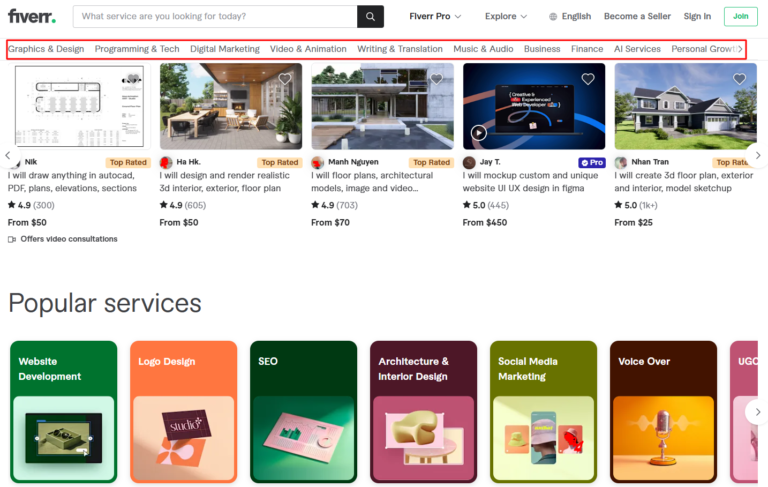 Fiverr — Best for Quick, Fixed-Price Services