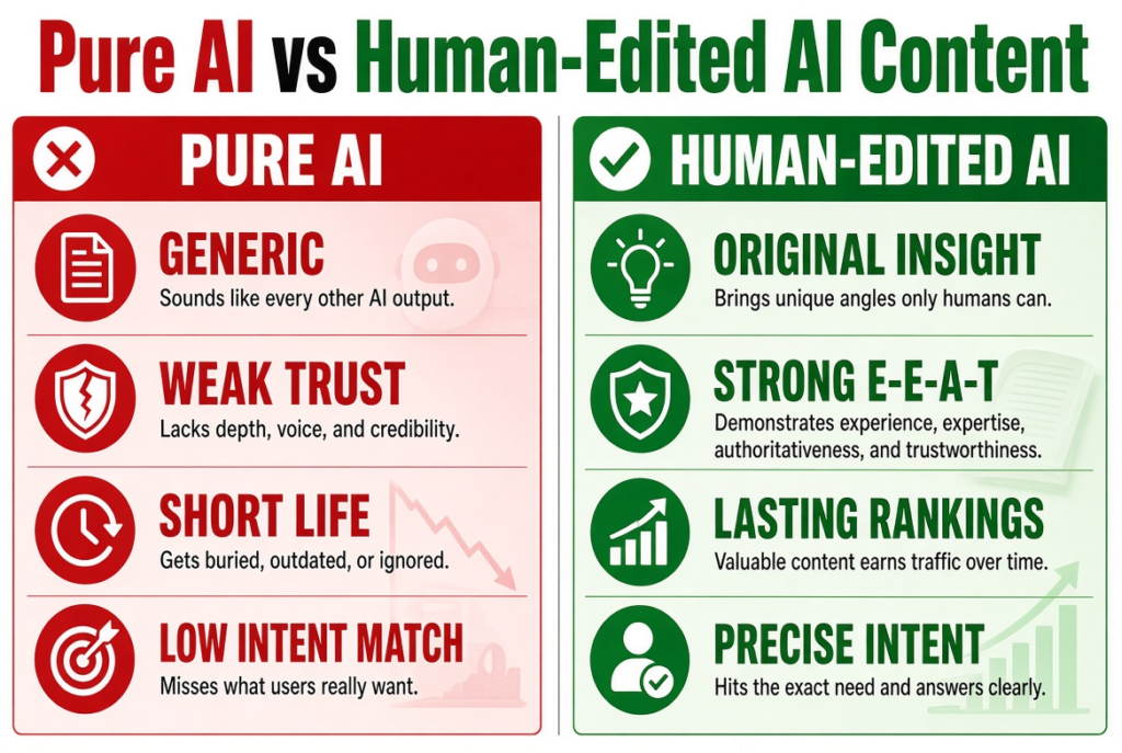 Comparison: Pure AI vs. Human-Edited AI Content