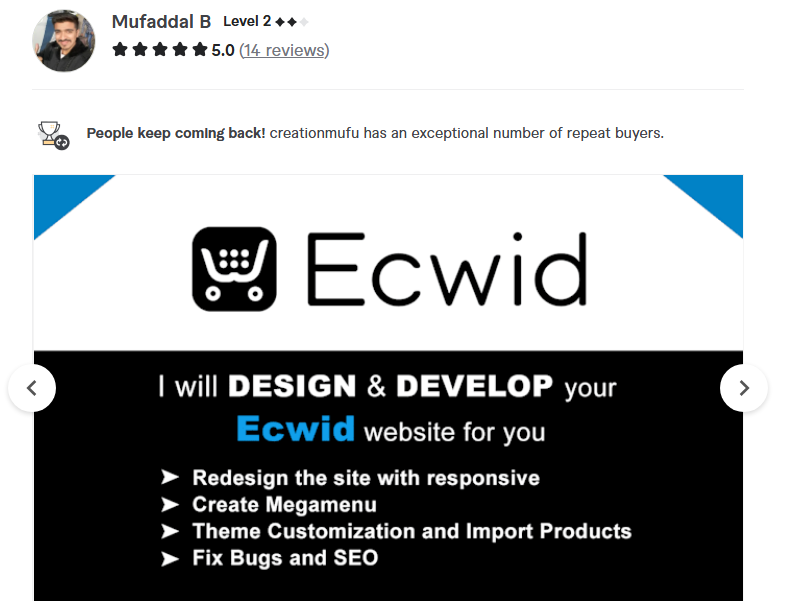 9. Mufaddal B. (creationmufu) — Best for Ecwid, Lightspeed & Specialist Ecommerce Platforms